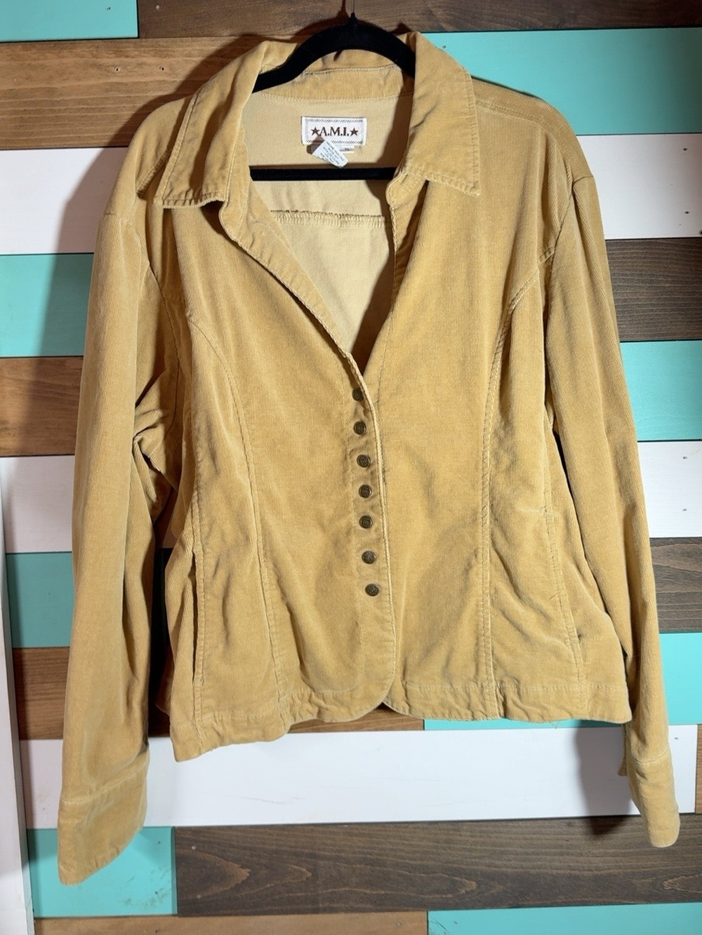 A.M.I. Tan Stretch Corduroy Button-Front Jacket